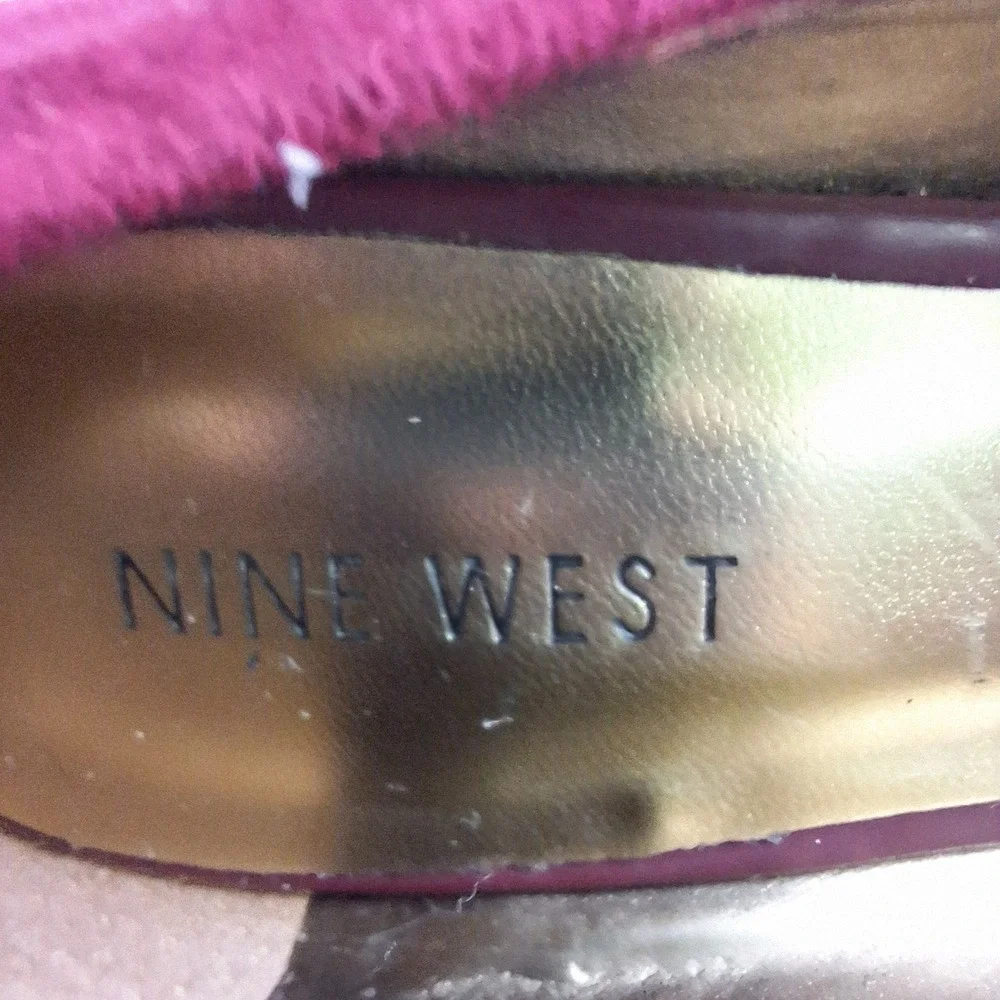 Whimsigoth Retro Suede Pointed Toe Bow Heels Nine West NWFRANCESS Burgundy 8M